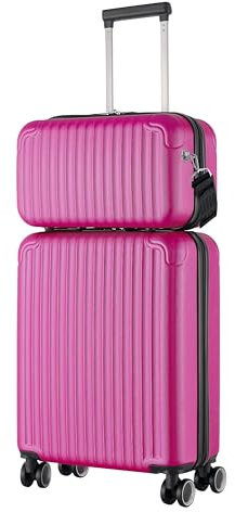 R.Leone Valigia Ryanair 55x40x20 cm + 40x20x25 cm Set 2 Pezzi Trolley Bagaglio a mano 4 Ruote e Beauty Case in ABS 999 (Fucsia, Valigia 55x40x20 cm + Borsa 40x20x25 cm)