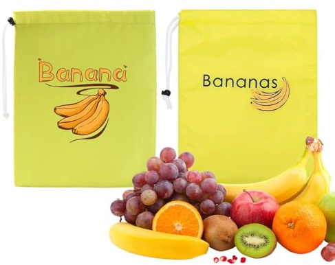 UBSIUH 2 Pieces Of Banana Fresh-Keeping Bags, Fruit And Vegetable Storage Bags, Waterproof Drawstring Drawstring Pockets, Suitable For Refrigerator Fresh-Keeping Storage, Travel Storage.