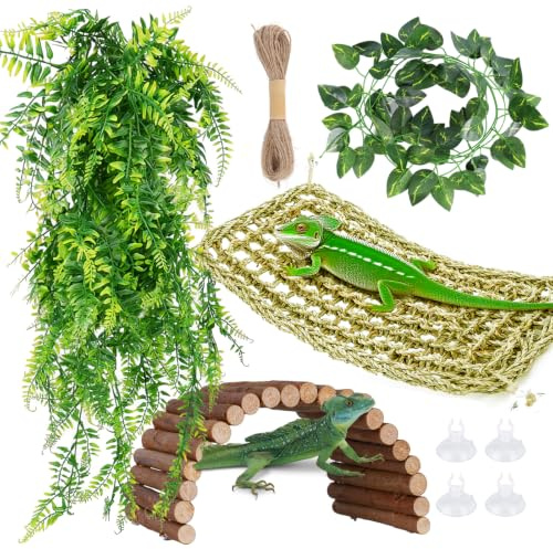 GUXLXAR Accessoire pour terrarium suspendu, accessoire pour terrarium pour reptiles, pont en bois souple, gecko, décoration d'habitat, hamac, reptiles, plante suspendue, caméléon, terrarium pour