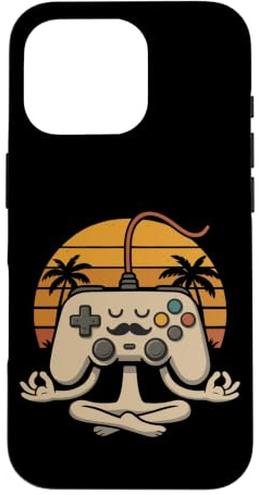 Custodia per iPhone 16 Pro Divertente Gamer Umorismo Zen Controller Meme Yoga Meditazione Amanti