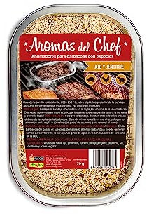 Virutas para ahumar Barbacoa con ajo y jengibre, Ideal para Carnes y Pescados, Compatible con Gas y Carbón, Material Madera