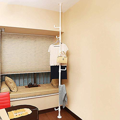 MU Household Coat Racks Standing Clothes Laundry Drying Rack Grament Coat Hanger Organizer Floor to Ceiling Adjustable Metal Corner Tension Pole Spce Saver Organiser,White