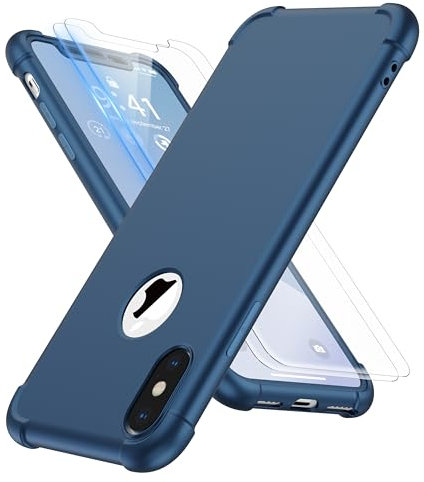 ORETECH für iPhone X Hülle, mit 2 Stück Schutzfolie, 360 Grad Ganzkörper Stoßfest Kratzfest Silikon Handyhülle für iPhone X/Xs 5,8 Zoll, Blau