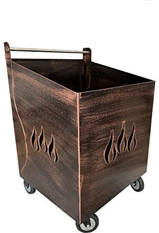 CASAMANIASHOPPING Carrello portalegna ferro battuto con fiamma 52x47x80h cm (SPAZZOLATO RAME)