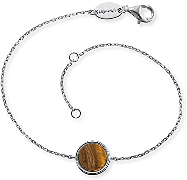 Engelsrufer Damen Armband aus Sterling Silber und Tigerauge Kraftstein Anhänger, Karabinerverschluss, in zwei Längen verstellbar, nickelfrei, ERB-LILGEM-TE