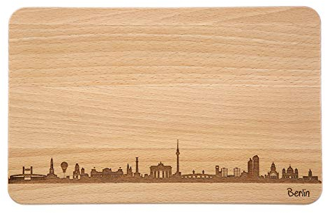 Brotzeitbrett Berlin Skyline | Frühstücksbrettchen aus Buche | Holz Schneidbrett | Geschenk mit Gravur | Frühstücksbrett (Standard S (22x14x1cm), 1. ohne persönlicher Gravur)