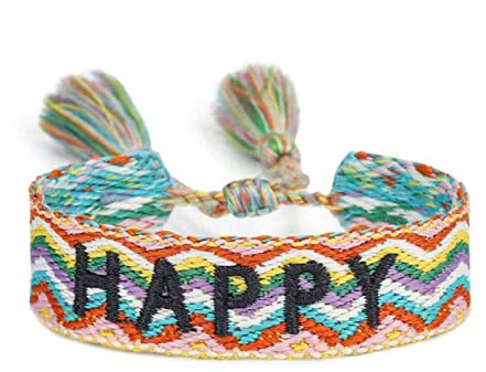 Generisch gewebtes Armband, Freundschaftsarmband, Webarmband, besticktes Armband (HAPPY bunt)