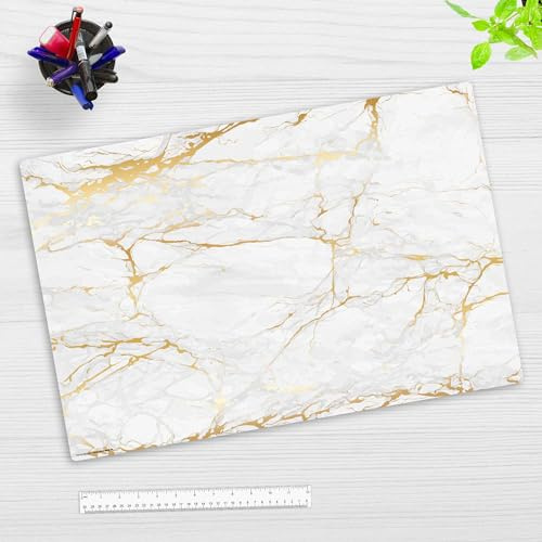 Schreibtischunterlage für Kinder und Erwachsene – “Weißer Marmor mit Goldadern“ – aus erstklassigem Vinyl (Kunststoff) – 60 x 40 cm – Rutschfeste Schreibunterlage mit bestem Schutz – Made in Germany