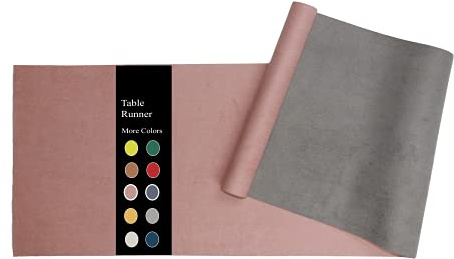 TANGYANGNY® Dekoratives Tischläufer für Esstisch, Abwaschbar | Maschinenwaschbar, Doppelseitig zweifarbig, edle Tischdeko für Geburtstage & Hochzeiten, 30 x 200 cm, Rosa+Dunkelgrau