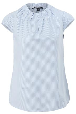 comma Damen Short-sleeved Blouse Bluse, 53g6 Light Blue Stripes, 34 EU