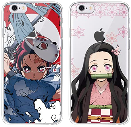 Eouine [2 Stück Hülle für Apple iPhone 6 / 6S 4,7,Weich Transparent TPU Silikon Schutzhülle mit Anime Jungs Tanjirou Nezuko, STOfest Handyhülle Kompatibel mit iPhone 6S