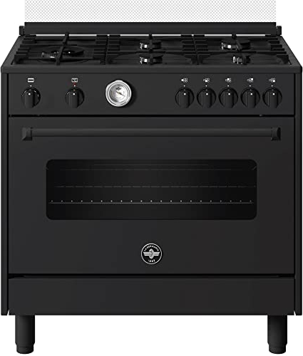 Cucina a Gas 5 Fuochi Forno elettrico Grill 90x60 Nero Americana