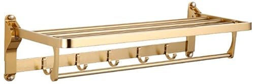 ZQDMYT Porte-Serviettes Mural Facile à Installer, Porte-Serviettes de Bain en Laiton Antique Double étagère à Serviettes Accessoires de Salle de Bain Porte-Serviettes, Or
