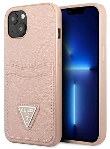 Guess GUHCP13SPSATPP Hülle für iPhone 13 Mini 5,4 rosa hardcase SaffianoTriangle Logo Cardslot