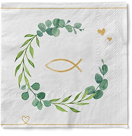 Sovie HORECA Serviette | Tissue-Servietten 33x33 cm | saugstarke Einweg-Servietten | ideal für Hochzeit & Kommunion | 100 Stück | Eukalyptus (Fisch)
