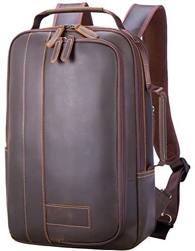 TIDING Laptop Rucksack Herren Lederrucksack 15.6 Zoll Laptoptasche Arbeit Groß Backpacks Leder Rucksack Schultasche Daypack für Business Reisen