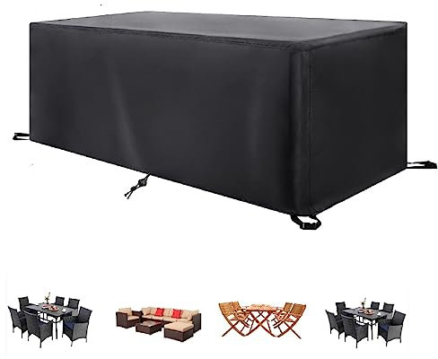 Leju Art Gartenmöbel Abdeckung Wasserdicht 280x160x100cm/LxBxH Rechteckig Abdeckplane Schutzhülle Verbessertes Schwerlast Winddicht Anti-UV 420D Oxford Gewebe Gartentisch Schutzhülle-Schwarz