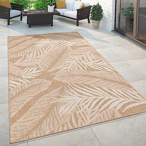 Paco Home Outdoor Teppich Flachgewebe mit Palmen- & Boho-Muster in Sisaloptik Modern langlebig, robust & wetterfest Ideal für Terrasse, Garten & Balkon, Grösse:240x340 cm, Farbe:Beige