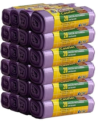 CSC – Bolsas de basura de 30 l con lazos, 480 unidades, bolsas de basura de 50 x 65 cm para cubo de basura bajo el fregadero, bolsas de basura para recogida selectiva interior, antigoteo y