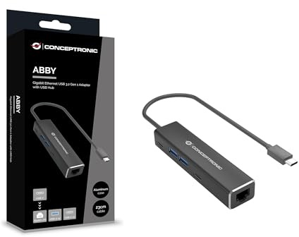 Conceptronic ABBY13B Gigabit Ethernet USB 3.2 Gen 1 Adapter mit USB-Hub, GbE, USB-A x 2, USB-C x 2