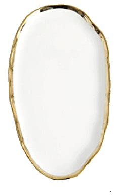 NASTYA Bandeja Decorativa Moderna Bandeja Bandeja de cerámica Irregular Bandeja de Servicio con Borde Dorado tocador baño Cocina Mesa de Centro Bandeja Decorativa Blanca Bandejas para Servir