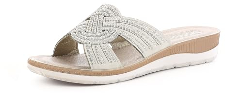 inblu Ciabatte Donna in Ecopelle con Decorazione Strass a Nodo, Plantare Imbottito, dal 35 al 41, Sandali, Ghiaccio, 39 EU