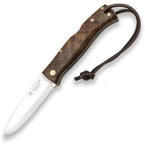Joker KlappMesser ARTICA NN155 mit Griffschalen aus Walnussholz, 8 cm 14c28n Klinge, Scandi-Schliff, Werkzeug für Angeln, Jagd, Camping und Wandern