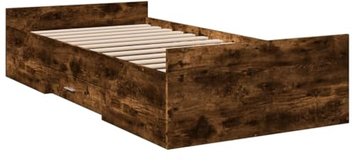 vidaXL Bettgestell, Bett mit Schubladen, Bettrahmen mit Sperrholzlatten, Einzelbett für Schlafzimmer, Schubladenbett, Räuchereiche 90x190cm Holzwerkstoff