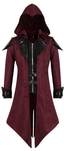 MVFEUIJ Steampunk, giacca da uomo con cappuccio, gotico frack da uomo, guaina medievale, palazzo vittoriano, vintage, costume di Halloween, carnevale, feste, cosplay