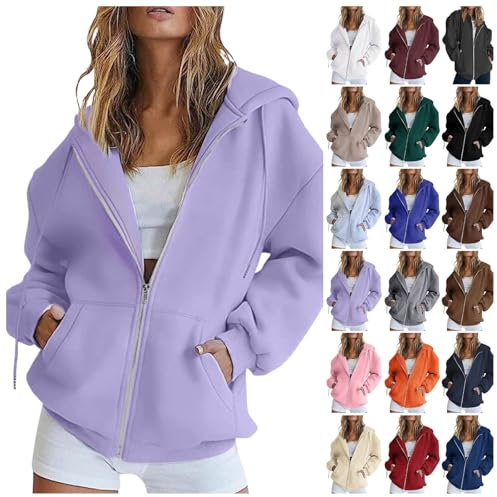 Sunnyuk Felpe Donna, Felpa con Cappuccio Donna Giacca con Zip Sweatshirt Leggera Sportiva Felpa Taglie Forti Curvy Hoodie Maniche Lungha con Cappuccio Felpe Comode Invernale