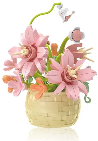 Vilbocr Lot de mini blocs de construction en forme de fleurs, jouets, pour plantes et plantes grasses, collection botanique, cadeau d'anniversaire (lys parfumés, 155 pièces)