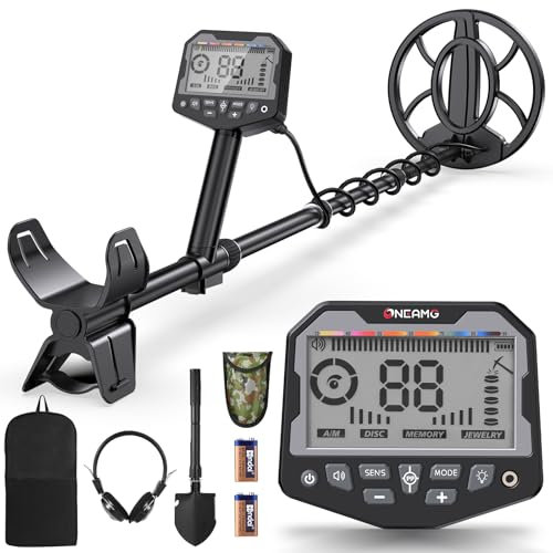 OneAmg Metalldetektor Profi, Metal Detector für Erwachsene & Kinder mit Pinpoint Metalldetektoren, 5 Modi IP68 Wasserdicht Suchspule Gold Detektor Set mit Kopfhörer, Digger Schaufel & Rucksäcke