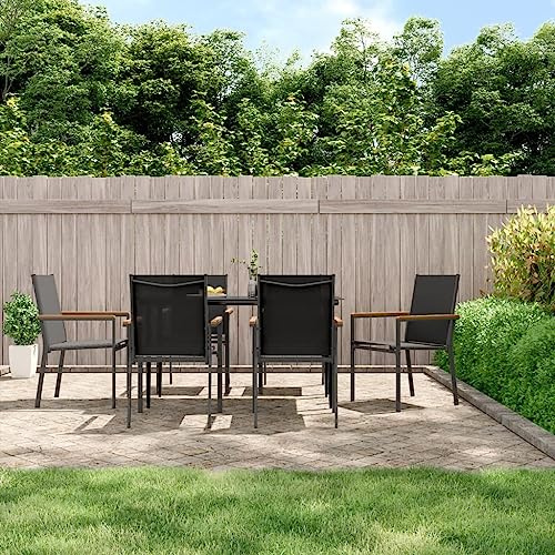 Festnight Gartenmöbel Set 6 Stühle mit Tisch Gartentisch mit Stühlen Set Sitzgruppe Garten 6 Personen Outdoor Essgruppe Gartengarnitur Set Terassenmöbel Außen 7tlg Textilene und Stahl