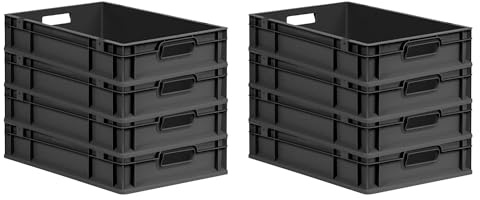 PROREGAL SuperSparSet 8x Eurobox NextGen Grip | HxBxT 12x40x60cm | 23 Liter | Griffe offen | Schwarz | Eurobehälter, Transportbox, Transportbehälter, Stapelbehälter
