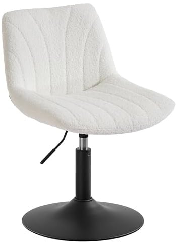 VASAGLE Schminkhocker, mit Rückenlehne, höhenverstellbar, Sherpa-Bezug | Schminkstuhl, um 360° drehbar, für Schlafzimmer, Esszimmer, Cremeweiß, TYRA Kollektion LJB160WD01
