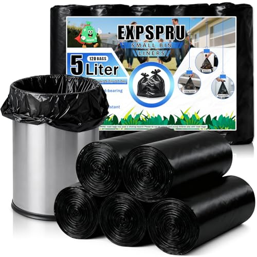Expspru 5L Bin Liners Small Pedal Bin Bags 120 Count Bathroom Trash Can Bin Liners for Office Bedroom,Black