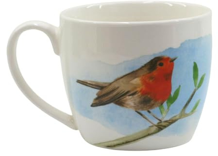 Mug en Grès 380ml - Design Oiseaux du Jardin | Rouge-Gorge & Mésange, Style Aquarelle | Tasse à Café Originale, Compatible Lave-Vaisselle & Micro-Ondes