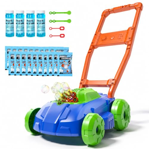 BLmukce Bubble Lawn Mower for 3+ Years, Leak-Proof Bubble Machine for Kids Indoor and Outdoor Play, for 3 4 5 Year Old Girl Birthday Gifts for Parties & Preschool Toys (Blue)