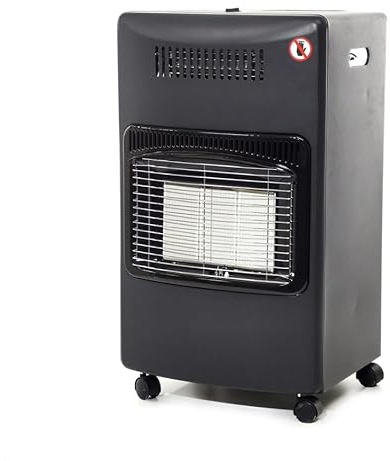 EMPOTEC Stufa 2in1 Doppia Funzione Elettrica Termoventilato e Gas 3 Piastre Infrarossi in Ceramica Ruote Girevoli Sicurezza Antiribaltamento Autospegnimento Area 126 M³ 1400/2800/4200W I3+(28-30/37)