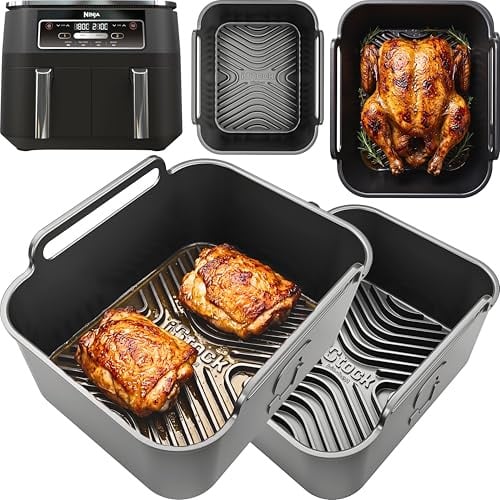 Airflow Pro™ Ninja AF200UK Dual Zone Silicone Liners | 2-Pack, 15mm Ridges | Fits Ninja Dual Zone AF200UK 7.6L air fryer. 3mm BPA-free silicone, dishwasher safe; 21 × 14.5 × 12.2cm each.