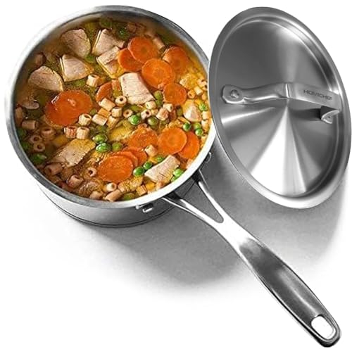 HOMICHEF Matte Polished Nickel Free Stainless Steel Sauce Pan/Sauce Pot with Lid (16 cm, 1.7 Litre) - Small Saucepan Induction Pan with Lid