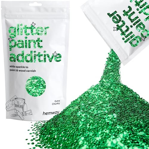 Hemway Glitter Paint Additive - Emerald Green | Extra Chunky Metallic Flakes for Adding Sparkle to Paints & Wood Varnish | Add to Emulsion, Acrylic & Latex for Indoor Sparkly Walls | 100 g