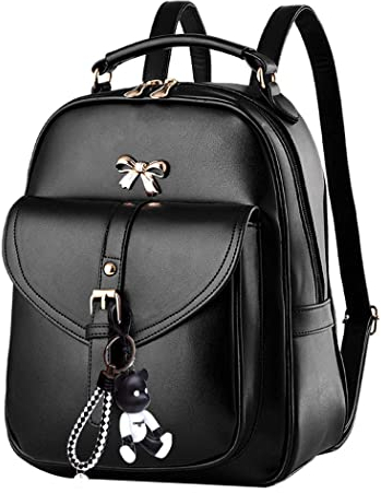 AINUOEY Damen Rucksack Taschen Frauen Elegant Tasche Stadtrucksack Rucksackhandtasche Vintage PU-Leder 76605 1-teilig set Schwarz