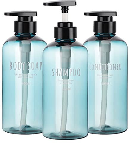 16.9oz Shower Bottles Refillable, Segbeauty 3pcs 500ml Liquid Soap Dispenser for Bathroom, Pump Bottles for Body Soap Shampoo Conditioner Shower Gel Lotion Hotel Bathroom Plastic Press Dispenser Blue