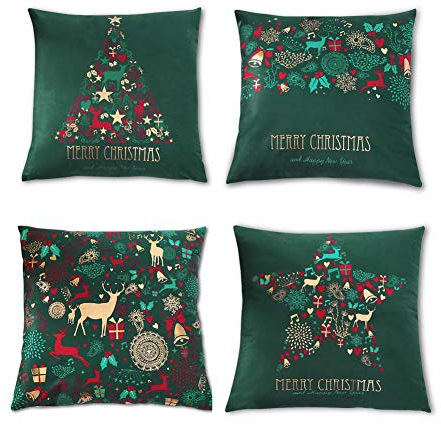 Meiosuns Kissenbezug Kurze plüsch Kissenhülle Weihnachten Kissenbezüge Sofakissenbezug mit unsichtbaremReißverschluss Wohnzimmer Schlafzimmer Dekoration Kopfkissenbezug (Grün, 4er Pack)