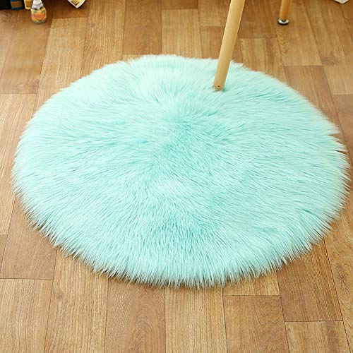 MSM Falsches Fell Schaffell Runde Teppiche,modern Stuhl Kissen Sitzpolster Teppich,weiche Hochflor Langflor Vorleger Für Schlafzimmmer Sofa Boden Hellblau Durchmesser:160cm/63inch