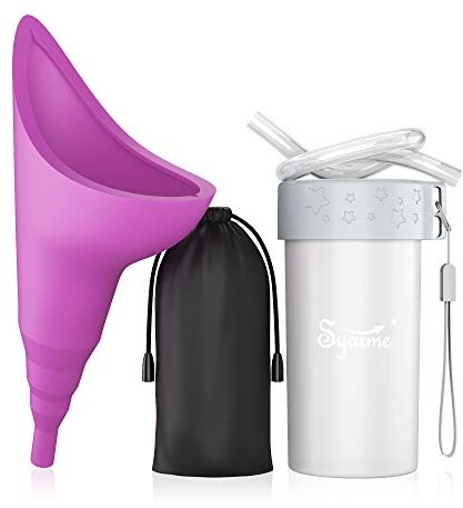 Urinella Für Frauen, Tragbarer Wiederverwendbarer Pinkelhilfe Für Frauen Mit Verlängerungsrohr,Geeignet Für Reisen, Festivals, Camping, Staus Usw. Mit wasserdichter Tasche und Tasse (Violett)