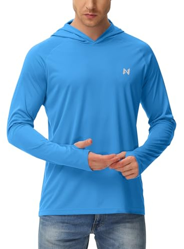 isnowood Men's UPF 50+ Fishing Hoodie Sun Shirt Long Sleeve Blue