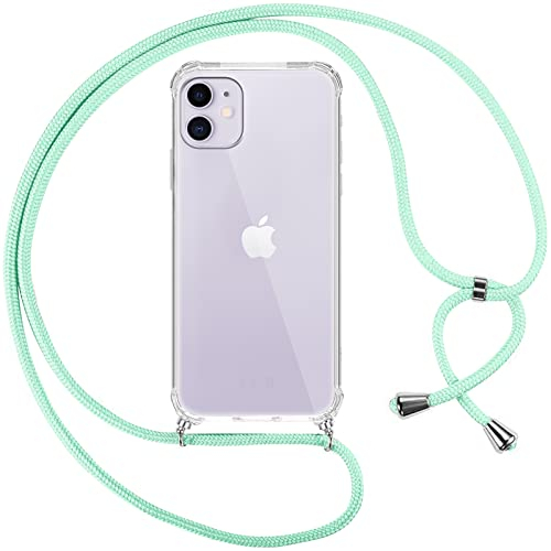 Pnakqil Funda con Cuerda para iPhone 11 6.1 Carcasa Transparente Suave TPU Silicona Case con Verde Colgante Cordon Colgar Collar Correa de Cuello Cadena Cordón para iPhone 11 Fundas