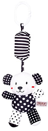 Baby Kinderwagen Spielzeug, Baby Krippe Windspiel Plüschtier Hänge Rassel Baby Schwarz Weiß Plüsch Hängende Spielzeug Elefant Panda Kinderbett Toy für Baby Neugeborene Kinderbett Wiege Autositz